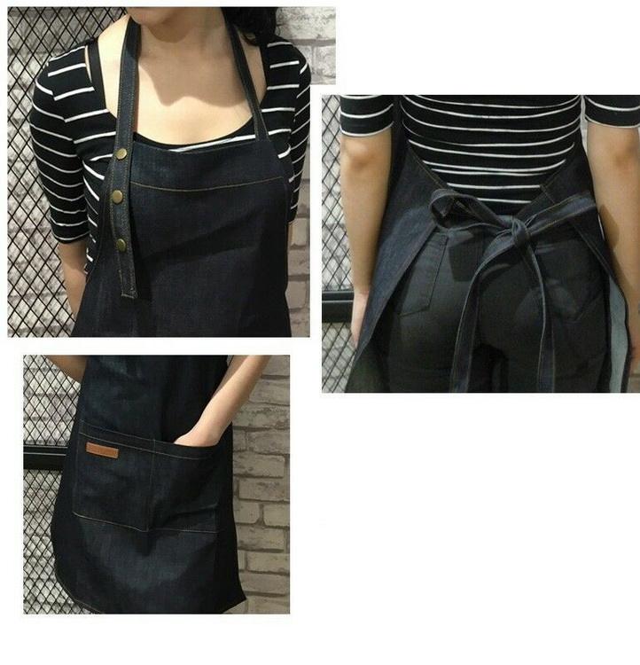 Stylish heavy duty denim apron custom logo jeans apron with pockets