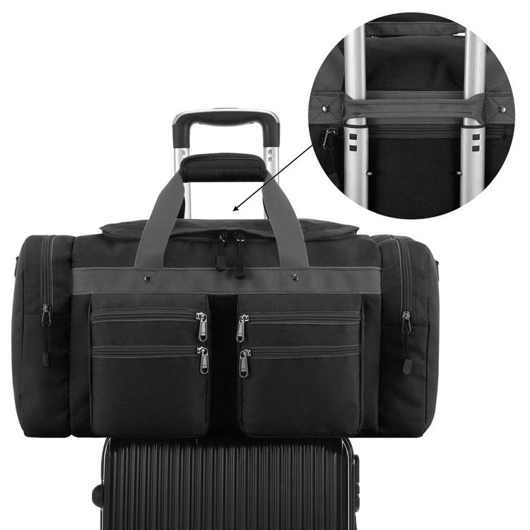 Black travel men duffle bag with shoe compartment