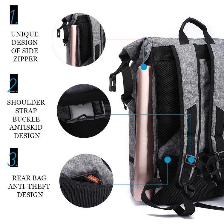 New design top roll backpack waterproof roll up laptop backpack with cooler compartment