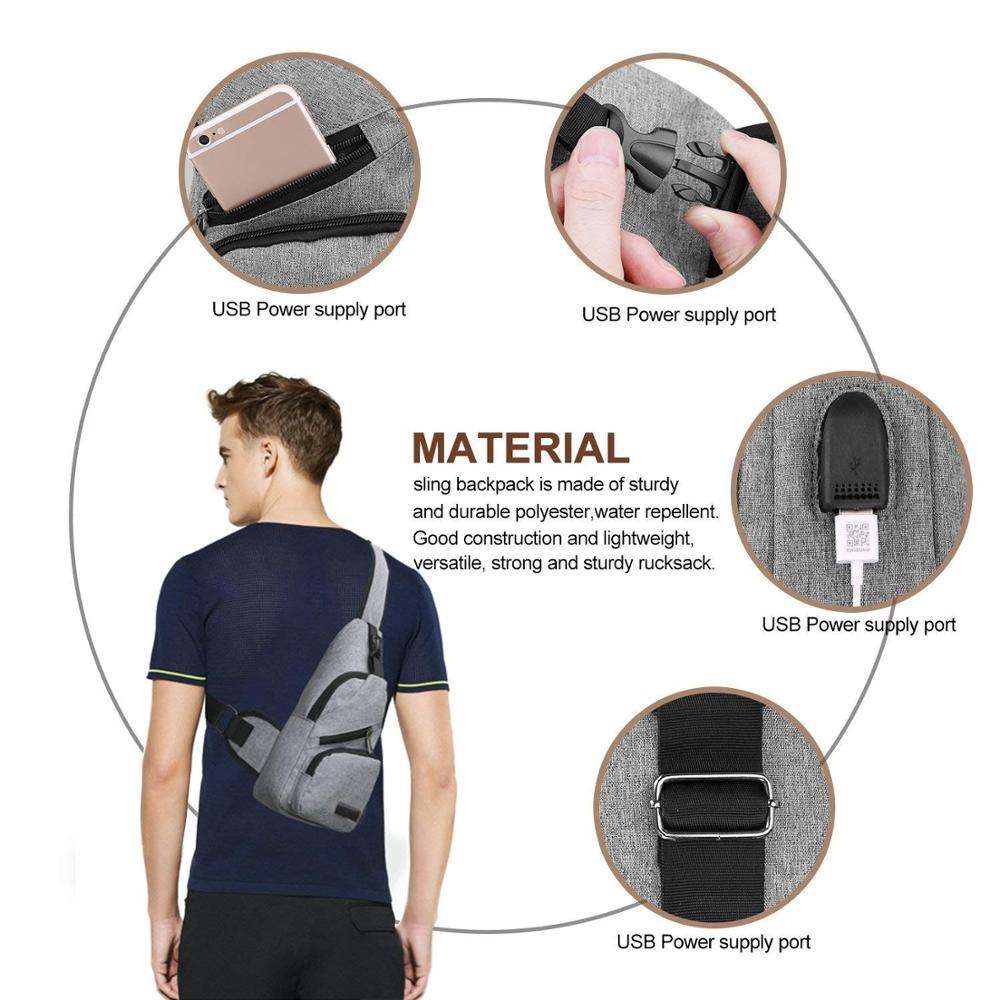 Outdoor Sports Chest Bag Sling Backpack Lightweight Shoulder Bag With Charging Port For Men Women