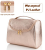 Luxury Rose Gold PU Leather Cosmetic Case Makeup Toiletry Organizer Purse Toilet Storage Wash Bag for Women Girls