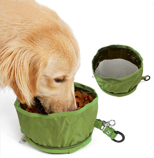 Portable for Easy Travel Foldable and Pocket Size Walking Hiking Camping Eco LFGB Fabric Collapsible Water Bowl for Dogs