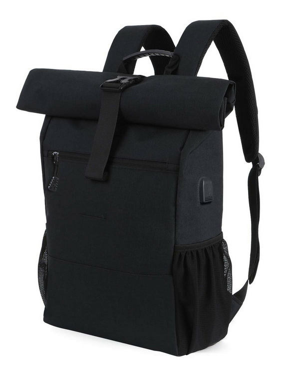 Good design durable rpet roll top backpack bag roll up backpack with USB charger port