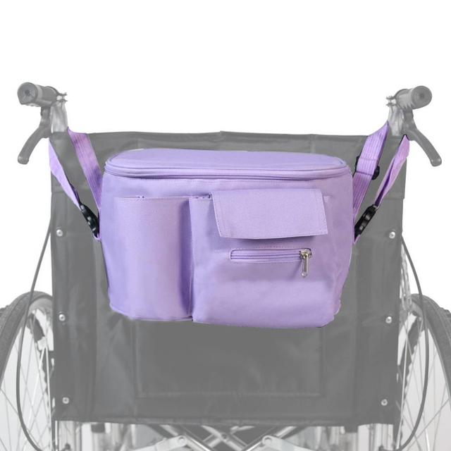 Large Storage Space Zipper Closure Wheelchair Hanging Bag Walker Organizer Bag With Adjustable Straps