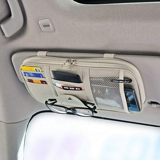 PU Leather Car Sun Visor Organizer Auto Interior Accessories Pocket Organizer Truck Storahe Pouch Holder with Multi-Pocket