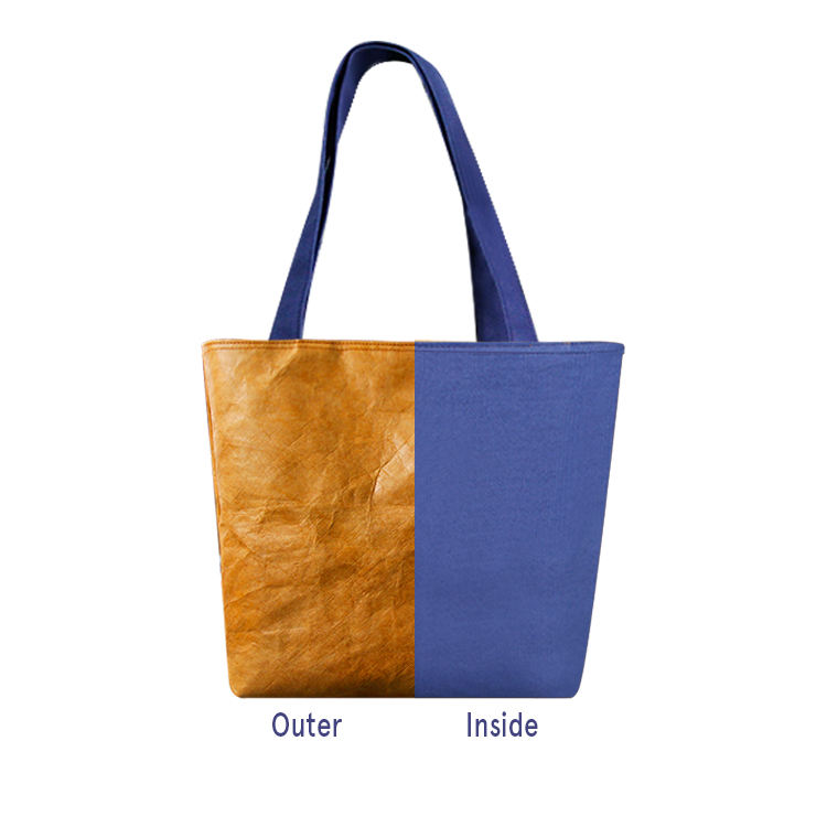 High Quality Reversible Tote Bag Custom Logo Print Waterproof FSC Certified Washable Recycled Kraft Ppaer Grocery Shopping Bag