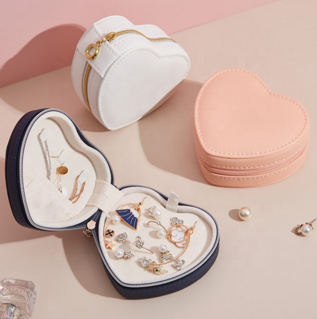 Good Design Small Girls Heart Jewelry Box Earring Ring Storage Organizer Heart Shaped Jewelry Travel Box