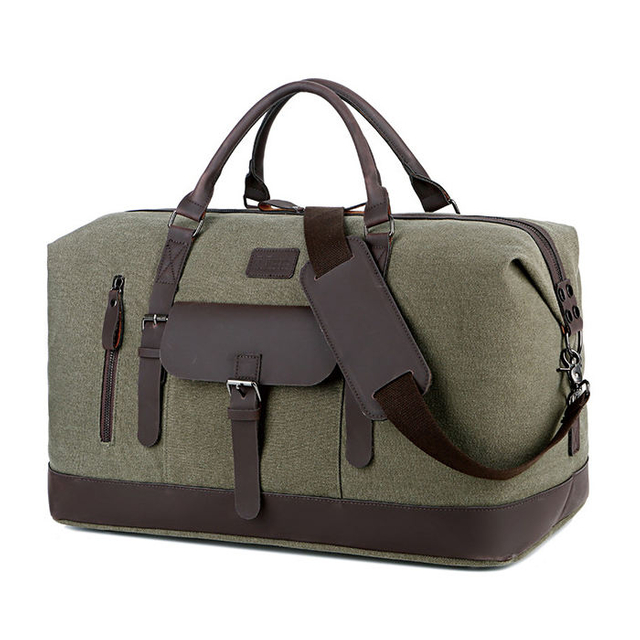 Custom 35L Mens Canvas Leather Weekender Duffle Bag Adjustable Travel Overnight Carry on Bag with Adjustable Shoulder Strap