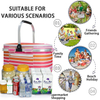 Striped Folding Travel Grocery Picnic Insulated Bag Collapsible Beach Cooler Basket for Food
