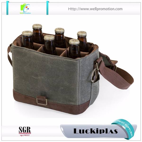 Heavy duty canvas beer candy cooler, vintage canvas 6 bottle wine tote bag