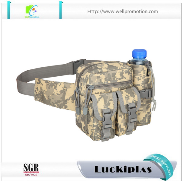 Fancy custom waterproof nylon camo waist fanny pack with water bottle holder