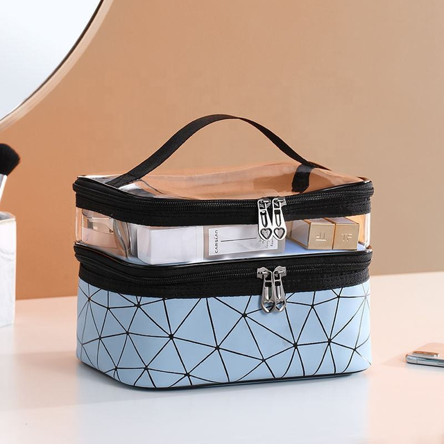 Double-layer Cosmetic Bag Toiletry Bag Large Travel Makeup Pouch Organizer Bag for Girls Women Portable Waterproof