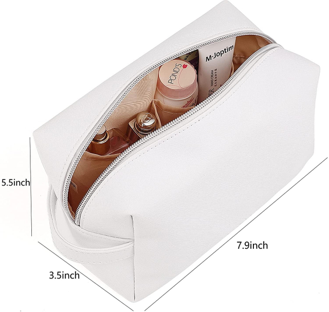 White Travel Custom Logo PU Leather Makeup Storage Organizer Make Up Holder Cosmetic Bags Toiletry Zipper Bag