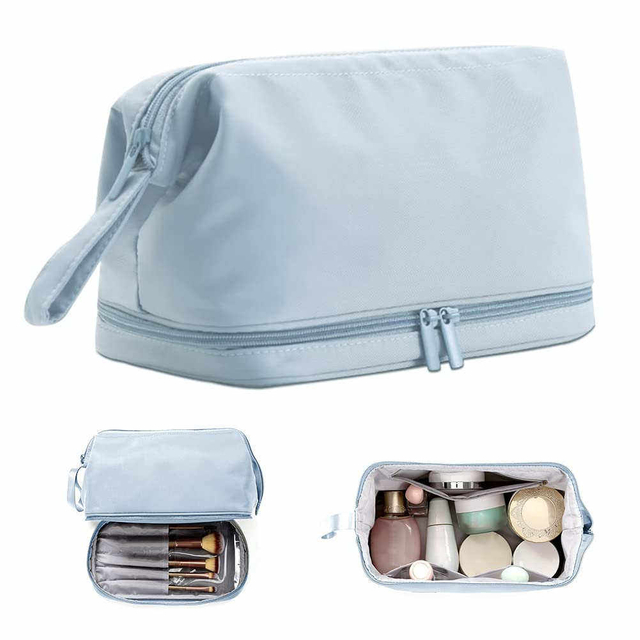 Private Label Double Layer Makeup Bag Waterproof Cosmetic Bags Organizer for Women Travel Toiletry Bag Large Brush Case