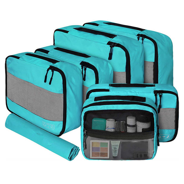 High Quality Custom 7 PCS Luggage Packing Organizer Waterproof Travel Packing Cubes Set With Toiletry Bag
