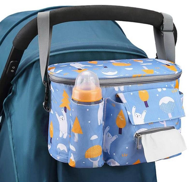Portable Full Colors 2 in 1 Travel Cooler Pack Baby Stroller Organizer Diaper Storage Bag with Multiple Zipper Pocket