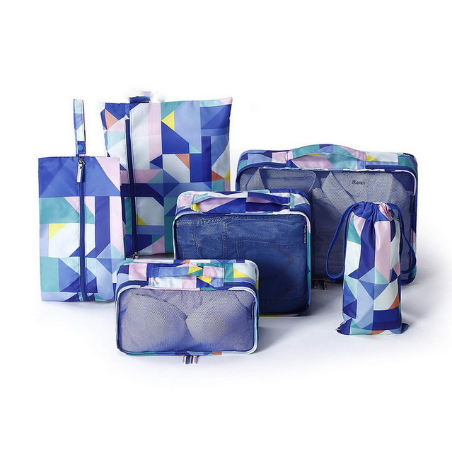 Custom Print 6 Pcs Set Packing Cubes Organizer Waterproof Digital Full Printing Luggage Packing Cubes for Travel