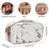 Travel Custom Logo Marble Make Up Bags Double Layer Cosmetic Bag PU Leather Toiletry Organizer With Makeup Brush Holder