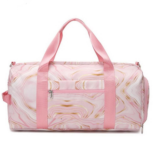 Stylish Girls Waterproof Vegan Leather Sport Duffle Gym Bag Tote Carrier Women Printed Duffel Travel Bag with Shoes Compartment