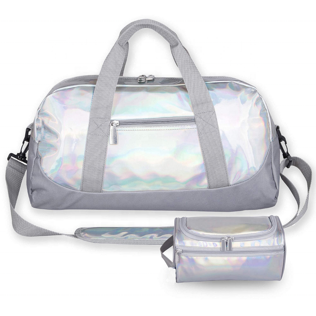 Holographic Shiny Lady Women Gym Sport Bag With Shoe Compartment Waterproof Portable Dance Toiletry Duffel Bag