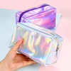 Water Resistant Ladies Holographic PU Leather Makeup Bag Fancy Customized Large Capacity Travel Cosmetic Bag