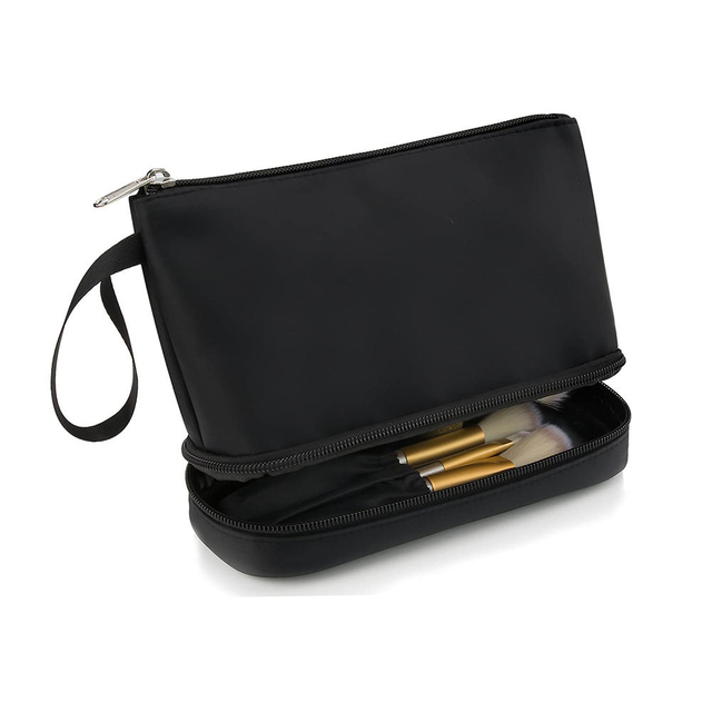 Small Makeup Organizer Bag Travel Makeup Bag for Purse, Women Double Layer Portable Cosmetic Makeup Brush Bags