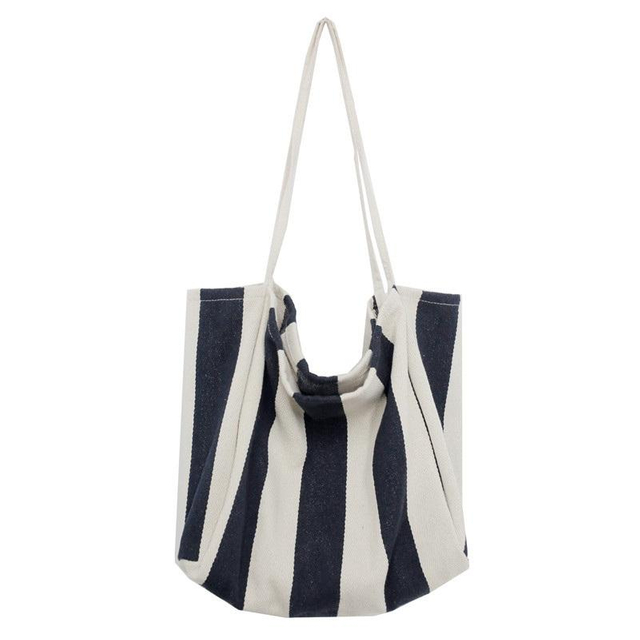 Plain Custom Print Stripe Canvas Large Capacity Woman Grocery Tote Bag Beach Bag for Shopping