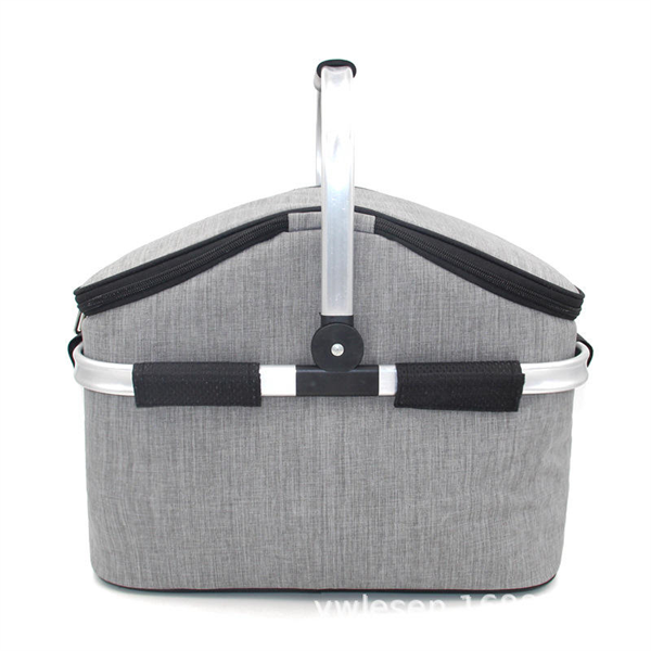 Foldable Basket Aluminum Framed Picnic Cooler Tote Bag Picnic Basket Cooler Bag