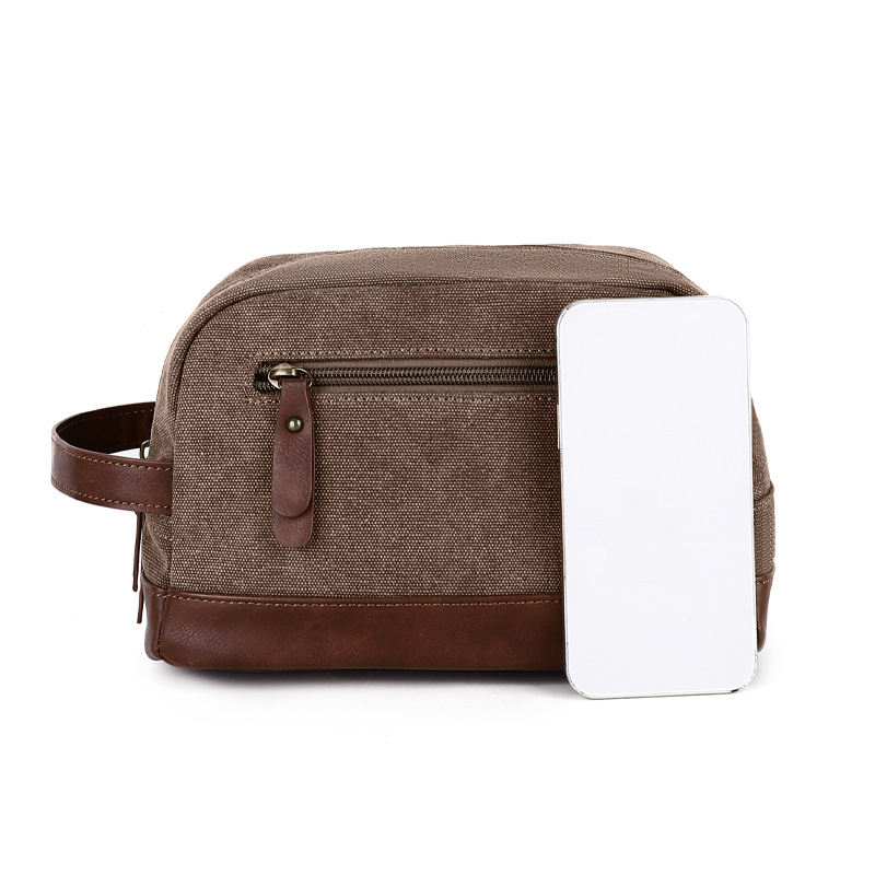 Outdoor water-resistant zipper designer easy access durable logo customize simple travel cotton canvas makeup cosmetic bag