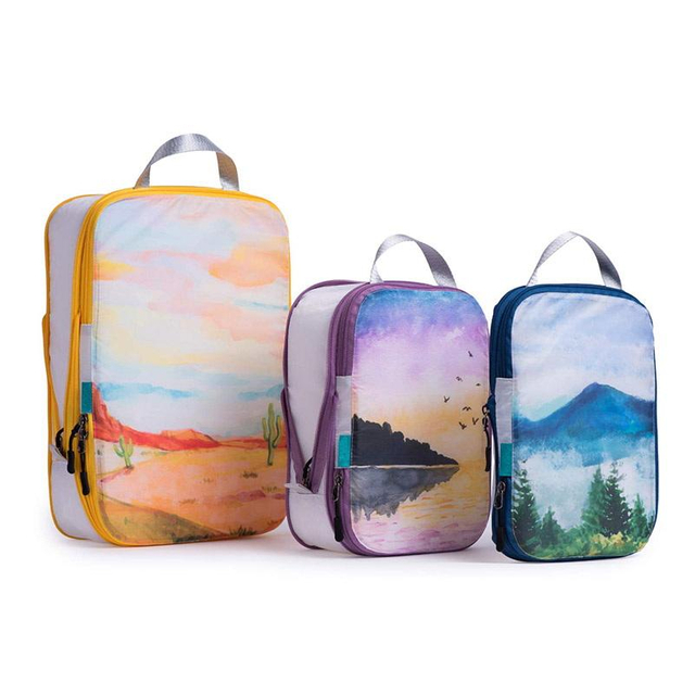 Portable Polyester Custom Printing Private Logo Travel Luggage Bag Compression Packing Cubes