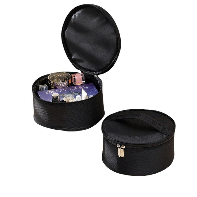 Black Round Waterproof High Quality Multicolor Polyester Makeup Toiletry Cosmetic Pouch Make Up Storage Tote Bag for Women