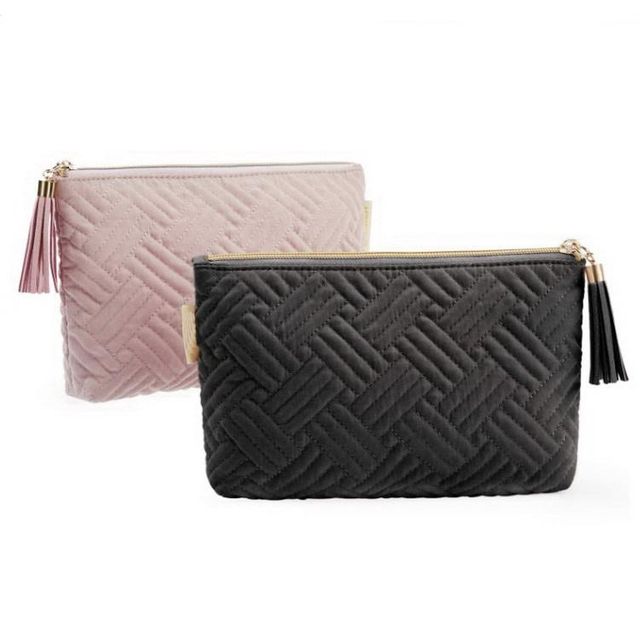 Wholesale Luxury Women Pouch Bag Cosmetic Organizer Purse Velvet Quilted Make Up Toiletry Travel Bag Makeup Bag Zipper