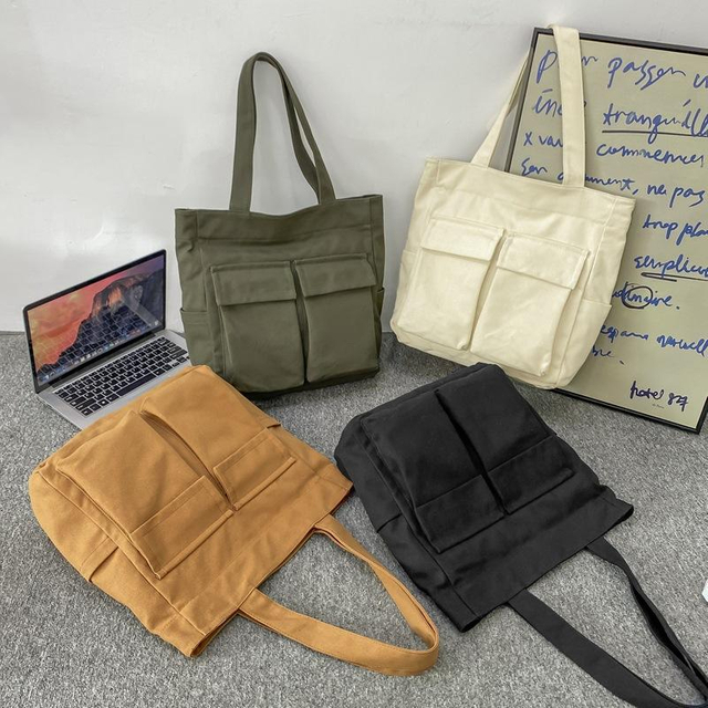 New Retro Women's Shoulder Bag Simple Solid Color Canvas Bag Women's Tote Bag Large Capacity Handbag