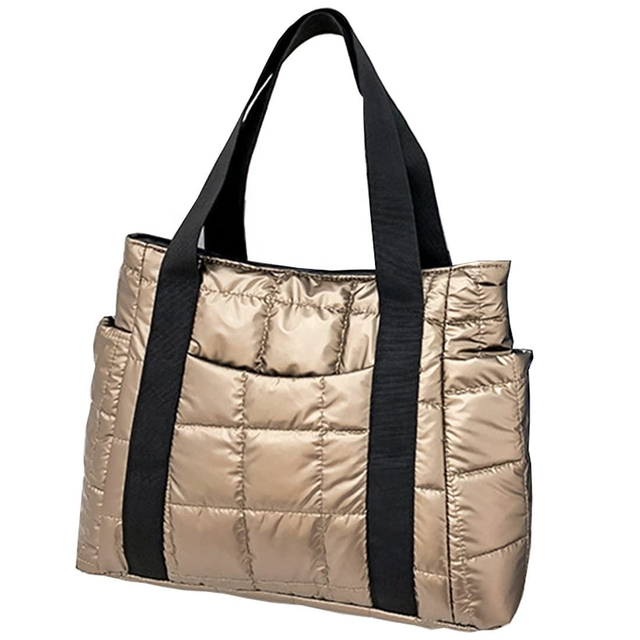 2022 Factory Price Large Capacity Quilted Women Puffer Tote Bag Laptop Metallic Puffy Shoulder Bag