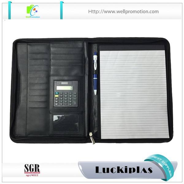Wholesale black men custom durable leather portfolio padfolio organizer with notepad and calculator