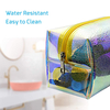 Stylish Large Iridescent Makeup Pouch Clear Hologram Clutch Cosmetic Pouch Pencil Case Custom Print Clear Holographic Makeup Bag