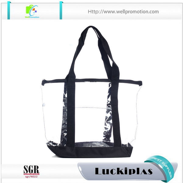 Women custom beach plastic tote bag ,wholesale clear PVC tote bags for promotion