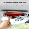 Car Organizer Leather Car Sun Visor Bill Card CD Phone Holder Sunglasses Clip Sun Visor Storage Pouch With Zipper Storage Box