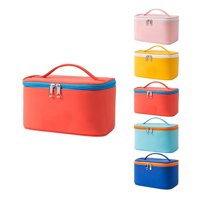 Multifunctional PU Leather Travel Makeup Storage Zipper Organizer Make Up Bags Cosmetic Bag With Handle