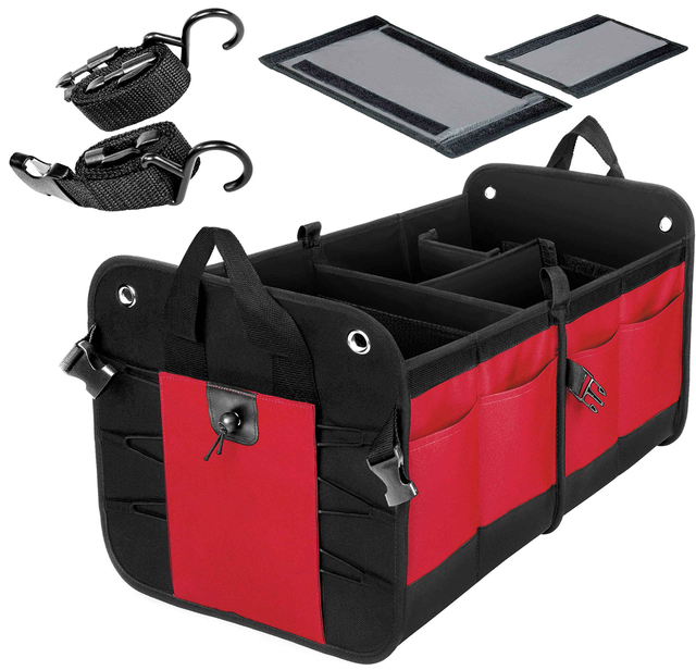 Large Collapsible Trunk Organizer Portable Multi Compartments Trunk Storage with Pockets for Grocery Cargo