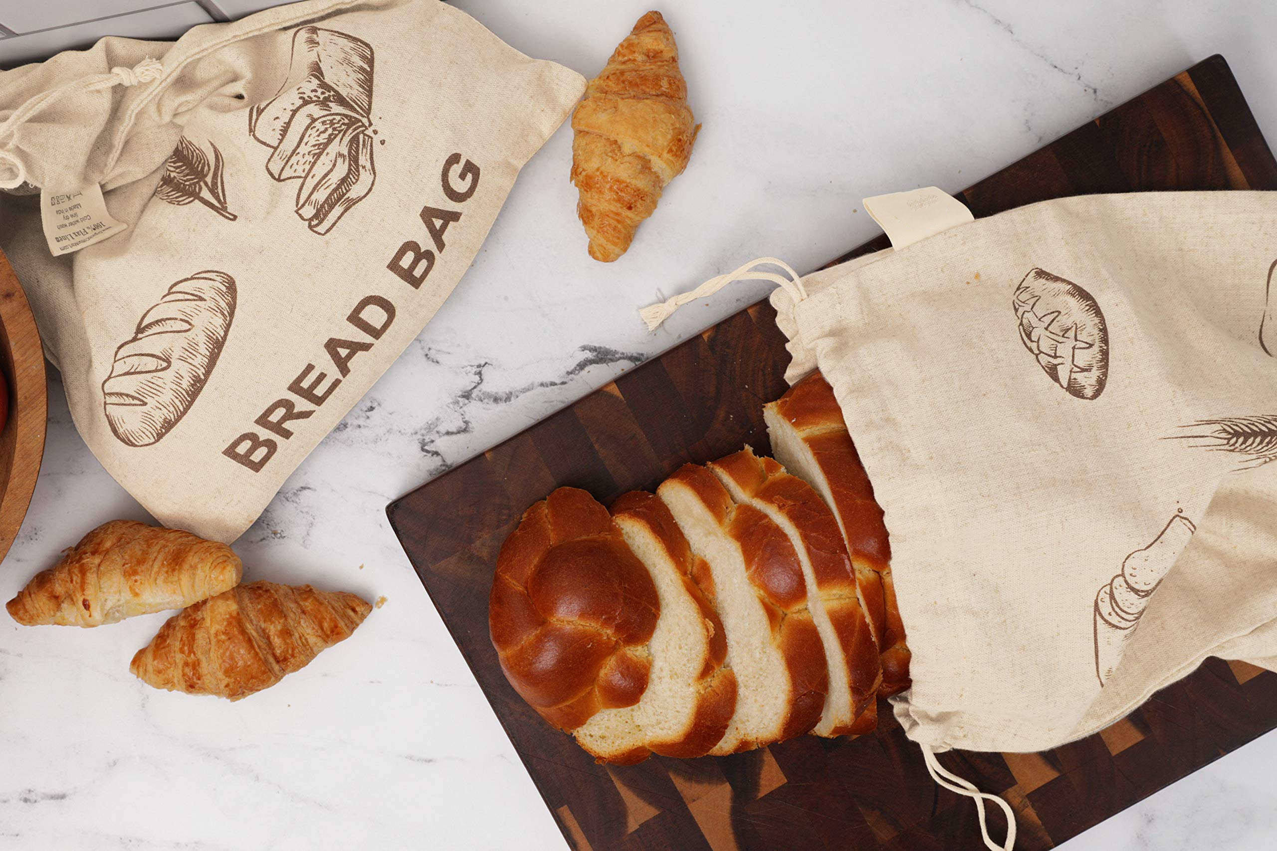 Reusable Bread Bags Homemade 100% Organic Linen Extra Large Reusable Bread Storage Bags Drawstring for Sourdough