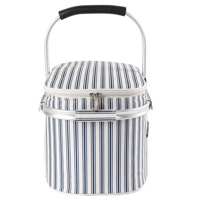Striped Fabric Waterproof Food Thermal Insulated Bags Custom Foldable Outdoor Picnic Bag Cooler Picnic Basket