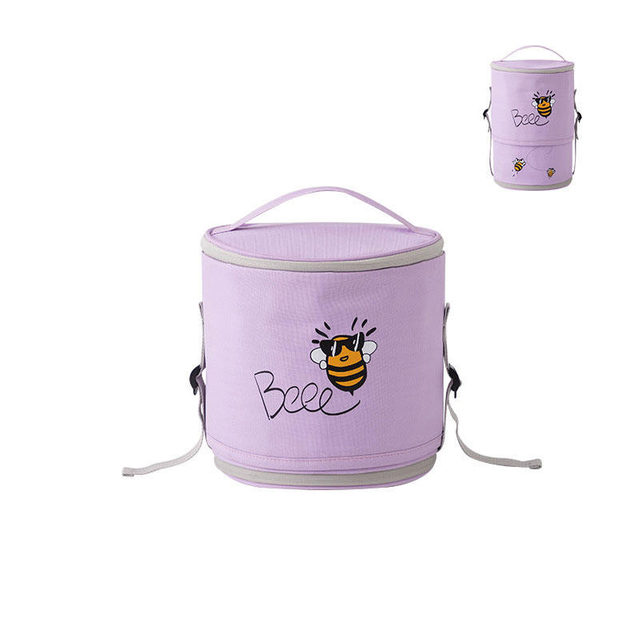 Portable Kids Insulated School Lunch Box Bag Cans Cooler Insulated Carry Drawstring Cooler Bag in Round Shape Collapsible