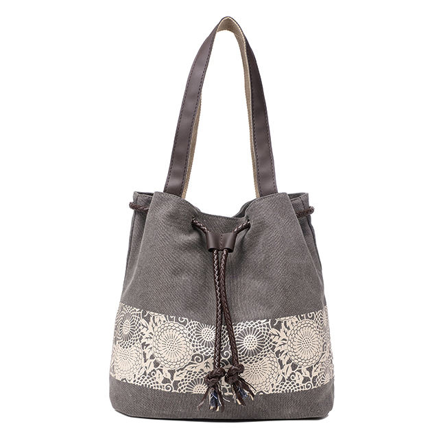 Amazon's Hot Sales Printed Shopping Bag Canvas Handbag Women Shoulder Strap Drawstring Bag