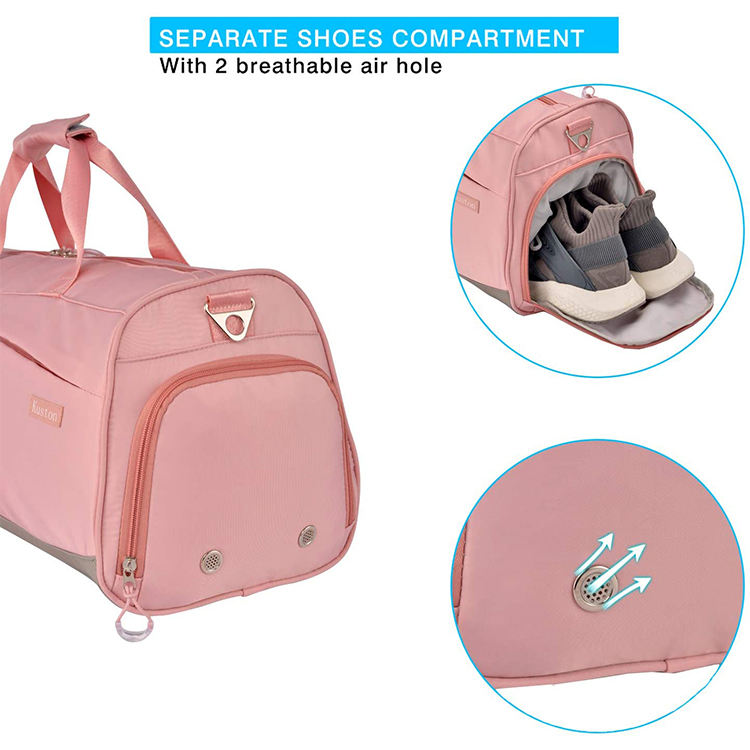 Weekender Sports Duffel Bag Shoes Compartment Pink Color Womens Duffle Bag Gym