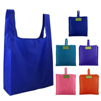 Large volume heavy duty foldable reusable ripstop nylon reusable shopping tote bag with pouch