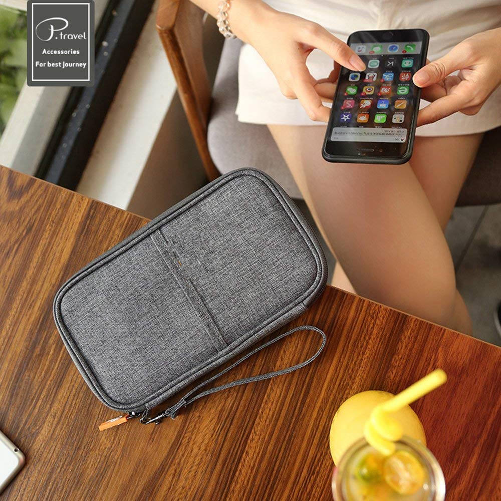 Travel Passport Wallet, Waterproof Family Passport Holder RFID Blocking Document Organizer Case with Hand Strap