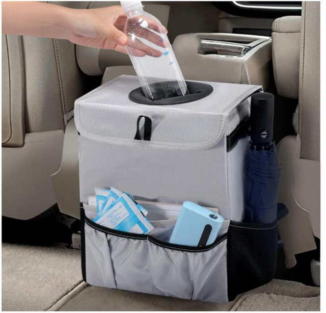 Cars Garbage Can Storage Bag Hanging Front Backseat Organizer Car Trash Can with Lid And Storage Pockets for Men Women