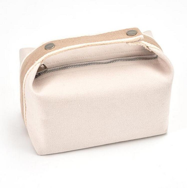 Portable Women Girls Customized Toiletry Organizer Make Up Storage Cotton Canvas Makeup Cosmetic Bag with Handle