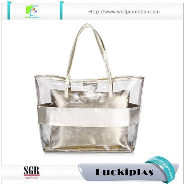 Stylish transparent PVC PU clear tote bags for women ,beach tote bag set